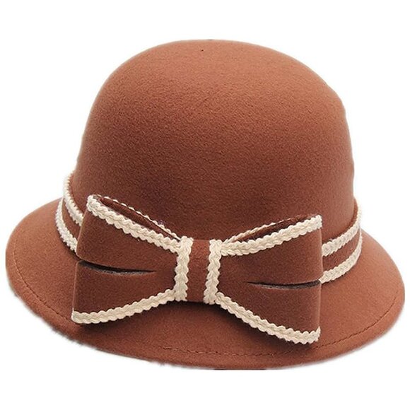 Women's Cloche Hat 1920s Winter Bucket Hat Vintage , Caramel